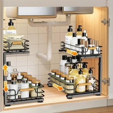 2-Pack Under Sink Organizer – 2-Tier Pull-Out Sliding Drawer Storage
