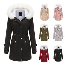Fur Fleece Hooded Jacket Winter Parka Coats Plus Women Ladies Warm Long Coat UK