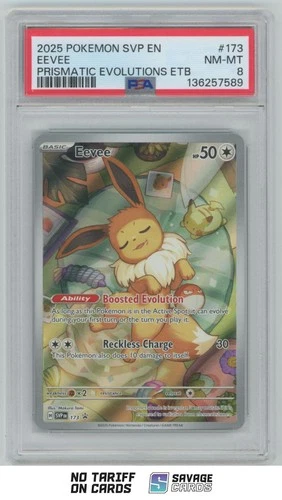 2025 Pokemon SVP Prismatic Evolution ETB Eevee PSA 8 #173