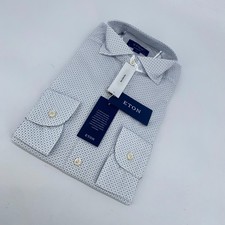 Eton Dress Shirt Mens M 15 1/2 - 39 White Blue Poplin Contemporary Fit Business