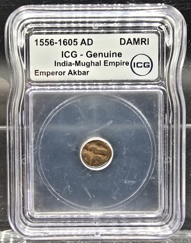 Ancient 1556–1605 AD Mughal Empire Damri ICG Genuine India Emperor Akbar Coin