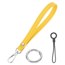 7 Inch Wristlet Strap PU Leather Silver Ring Lanyard for Clutch Yellow 
