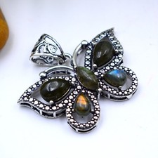 Fire Labradorite Gemstone Handmade 925 Sterling Silver Jewelry Pendant Size-2"