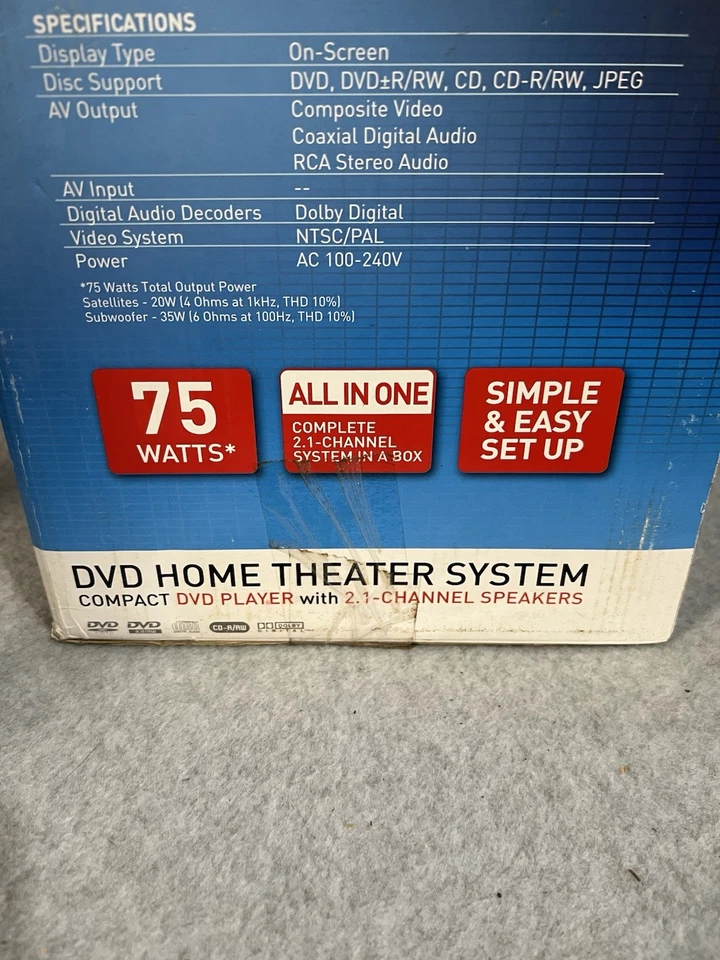 Coby DVD-419 Home Theater System 2.1 Channel 75 Watts New Sealed Box - Image 3 of 3