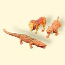 Vtg 1960s Miniature Zoo Animals Hong Kong Celluloid Figures: Gator, Lion, Tiger