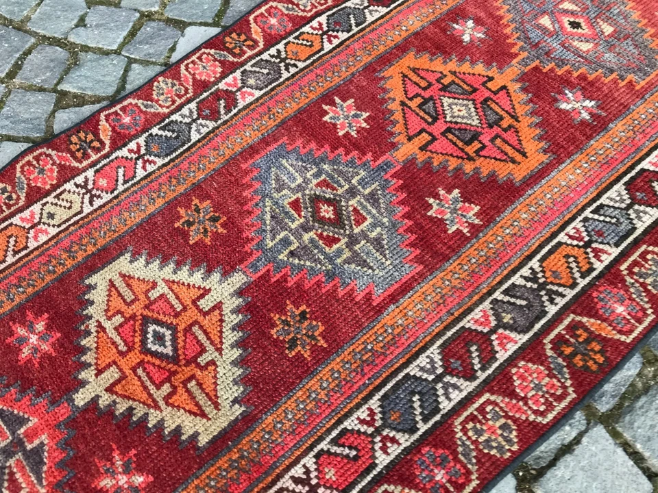 Турецкий винтажный шерстяной ковер ручной работы богемный ковер домашний ковер 2,7 x 14 футов - Изображение 2 из 4