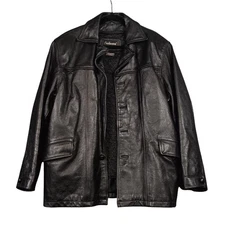 Oakwood Classic Leather Jacket Mens Size L Black Thinsulate Missing Buttons