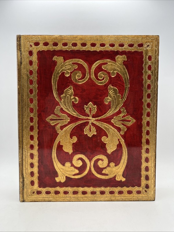 Decorative Wooden Box Storage Box Made Italy 12” X 10” X 2” Red Gold