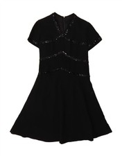 VINTAGE Womens Short Sleeves A-Line Dress UK 12 Medium Black DH03