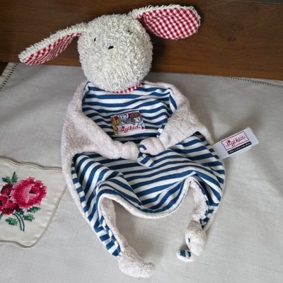 Vintage Sigikid Schnuffeltuch Comforter Dog Puppy Blue White Striped Red Gingham