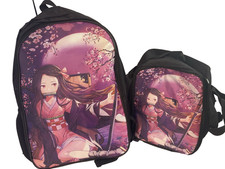 NEW- Anime Kamado Nezuko Backpack  Lunch Bag - Mesh Pockets Phone Cord Slot