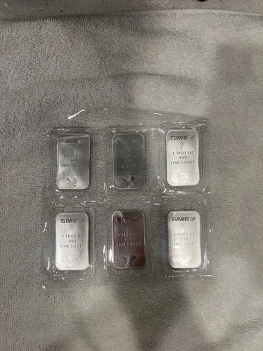 Lot of 6 1 oz Silver Bars.999 Fine