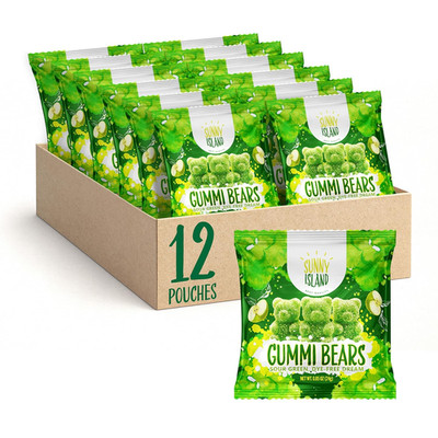 Green Apple Gummi Bears | 12 Packs of Sour Gummies | Dye Free Candy | St Patrick