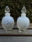VTG Hobnail Opalescent Glass Perfume Bottles w Stoppers Milk White Clear