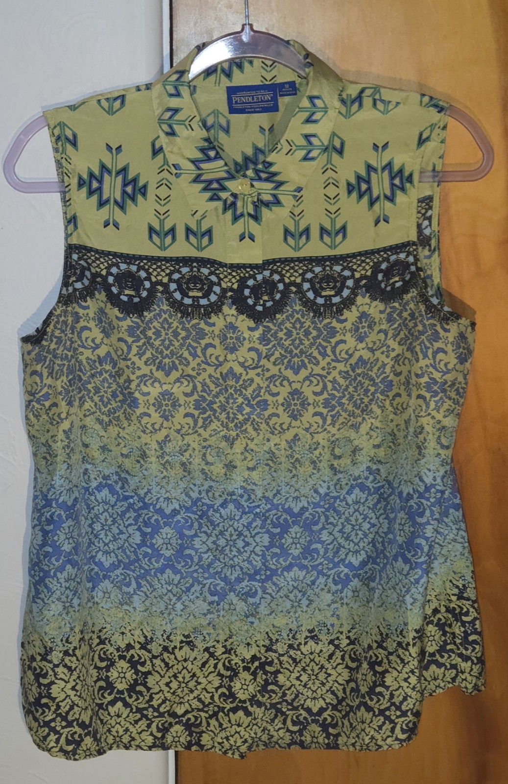 Pendleton Sleeveless Button Up Silk Southwestern … - image 1