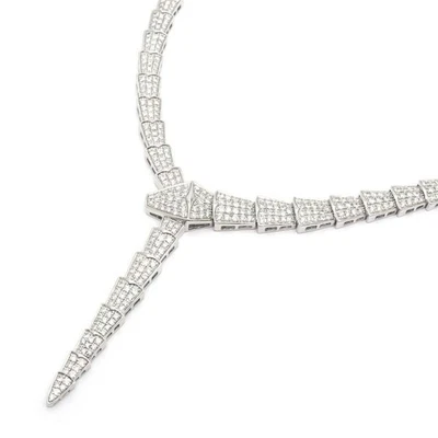 Huge 10ct Natürlich Diamant Pavé Schlange Halskette 18K Weiss Gold 55.3g Aussage - Bild 1 von 4