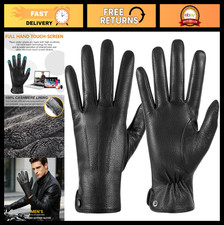 Warm Winter Leather Gloves for Men, Wool Lined, Touchscreen Texting, Stylish  C