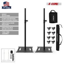 5 Core Speaker Stand 2Pc Heavy Duty Adjustable 61" DJ PA Stands 35mm w Wheels