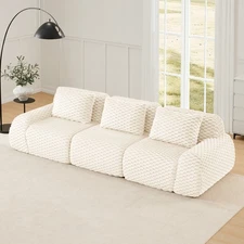 114" Modular 3-Seater Sectional Sofa w/Flannelette in Cream