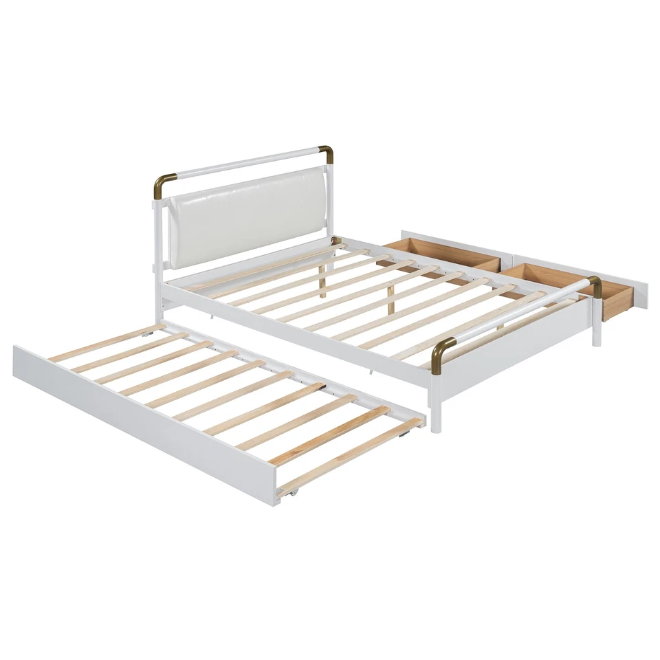 Queen Size Wooden Storage Platform Bed, with 2 Big Drawers, T-XL Size Trundle, W - Image 3 of 4