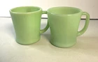 Vintage 1948-62 Set of 2 Jadeite Fire King Mugs D Handle Coffee Tea Cup Ovenware