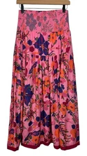 Love the Label Smocked Floral Maxi Skirt Pink Tiered Boho Medium