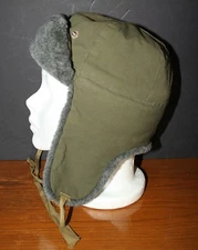 Vintage Military Aviator Cap Hat Grey Wool Lining Green Wool Exterior 6 3/4 MINT