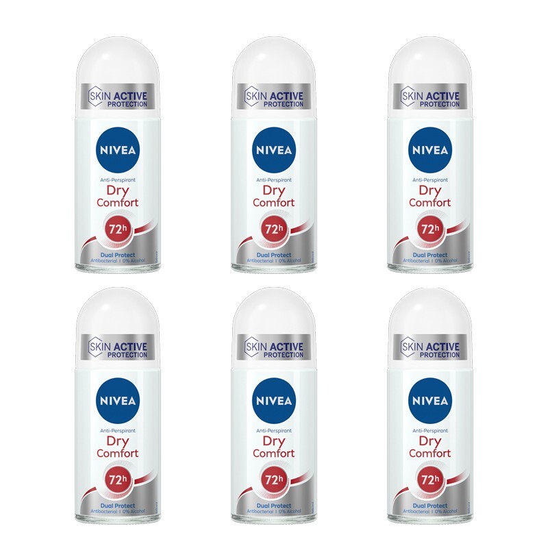 6pz NIVEA Dry Comfort deodorante roll-on Dual protect 72h 50ml