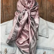 Wild Rag Scarf Pink & Grey Paisley 35" X 35" Western Cowgirl
