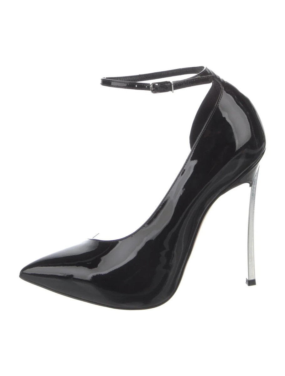 CASADEI Black Patent PVC D'Orsay Pumps Blade Heels Size 6 IT 36