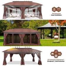 Outdoor Gazebo 11x11 12x20 Heavy Duty Canopy Patio Tent with Mosquito Netting