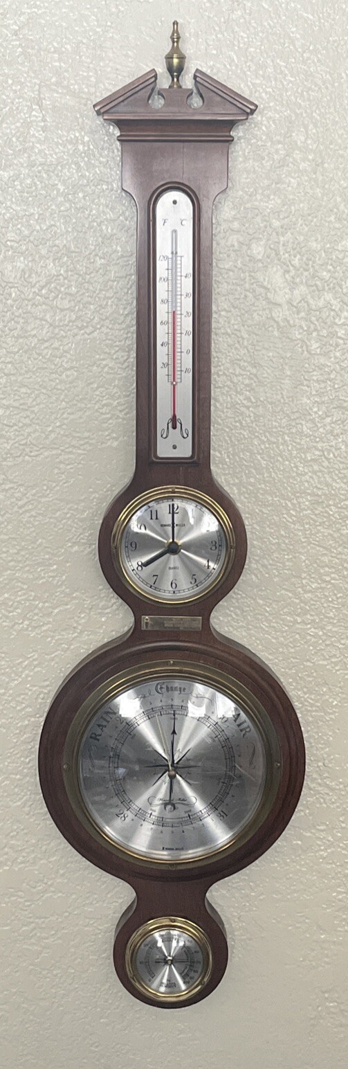 Howard Miller Walnut Weather Station Barometer w/Clock 612718 Vintage 31" *** eBay