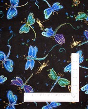 Dragonfly Dragonflies Fabric 27" Length 44"W Purple Gold Acnt Cotton Hi Fashion