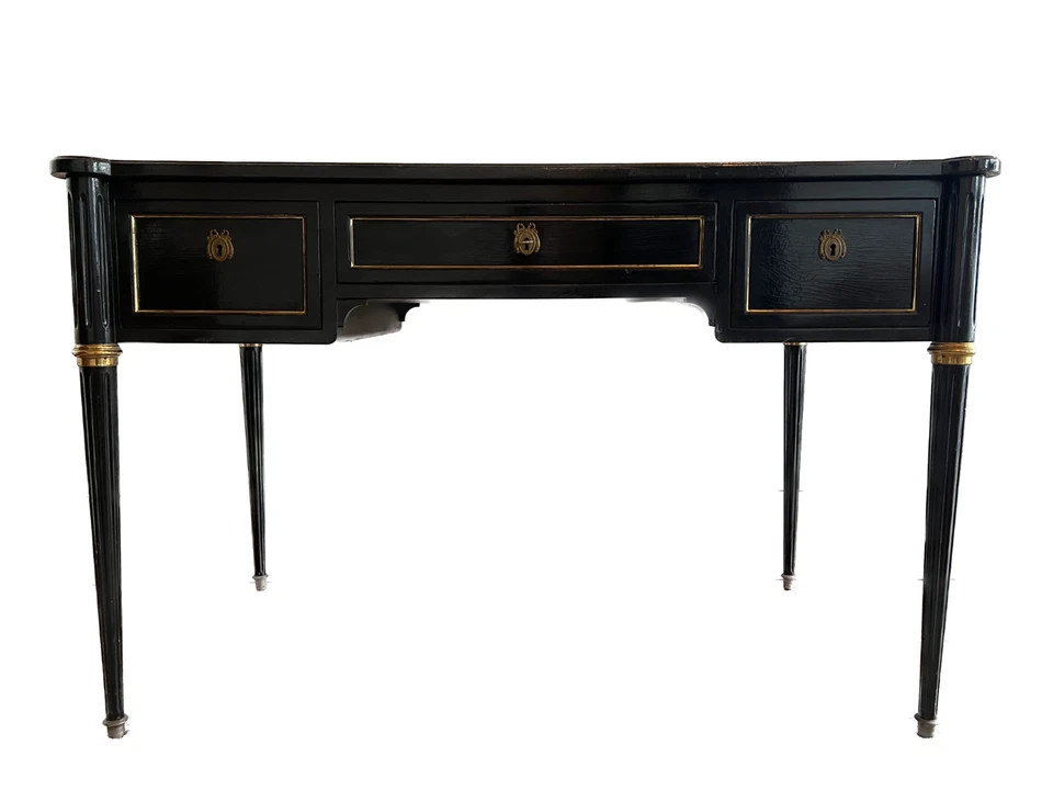 Escritorio francés Luis XVI siglo XIX ebonizado con cuero dorado en relieve Foto 2 de 4