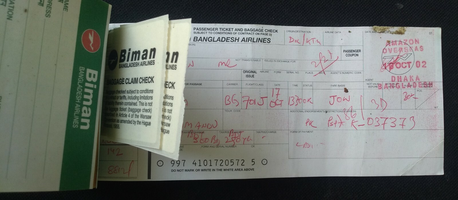2002 BIMAN BANGLADESH AIRLINE PASSENGER AIR TICKET BAGGAGE CHECK eBay