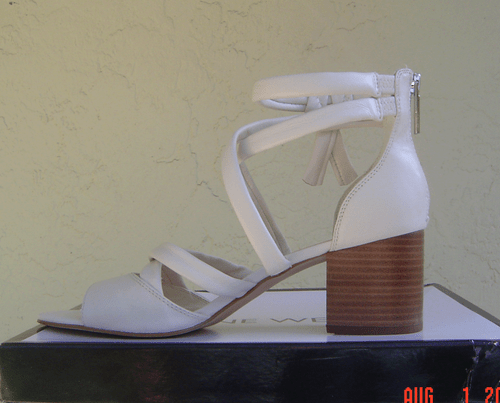 NEW NINE WEST CREAM OFF WHITE LEATHER PUMPS SANDALS SIZE 8 M - Picture 3 of 4