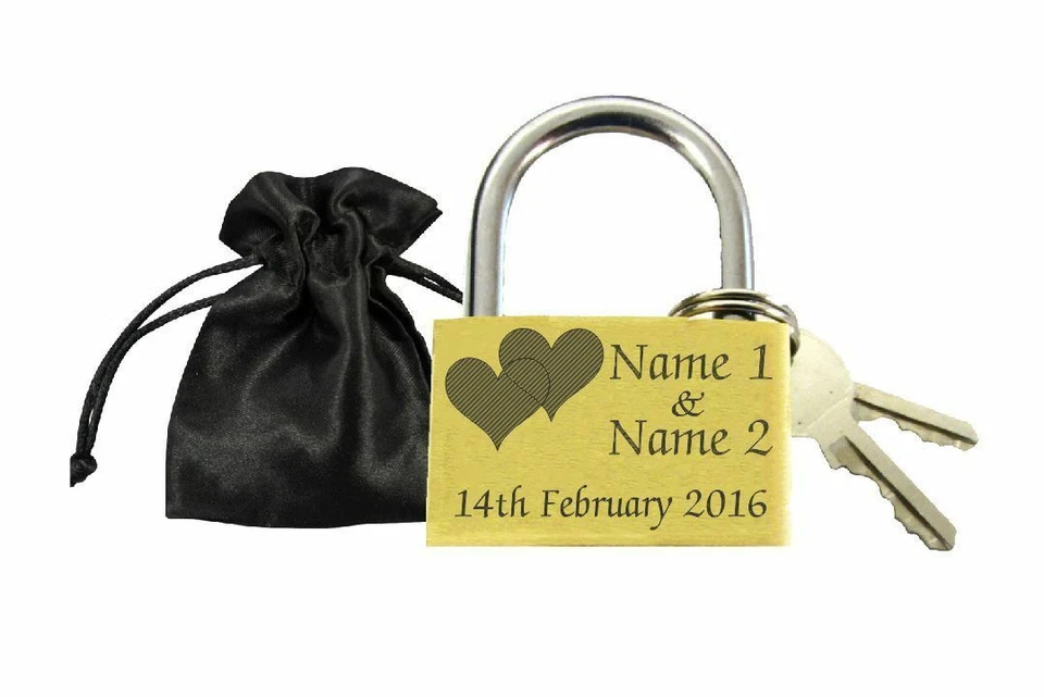 LARRYROO Wedding Gift Love Lock & Pouch Personalised Engraved Padlock Present Anniversary