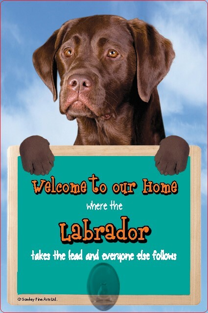 Chocolate Labrador dog lead holder LABRADORS sign Welcome to our Home sign dogs