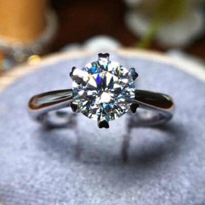 2.04 Ct Round Cut Moissanite Solitaire Engagement Ring 14K White Gold Plated