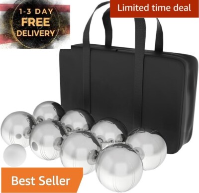 Bocce Ball Set Steel 2.875'' 8 Balls Cochonnet Carry Case Outdoor Game Fun