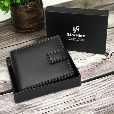 Men Designer RFID Real Leather Wallet with Zip Coin Pocket, ID Window 1180 Black