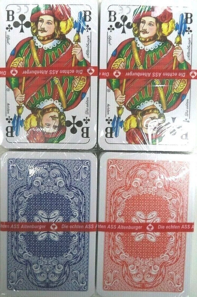 Original ASS Altenburger Romme Spielkarten, 55 Blatt (Rot/Blau) 2x, 4x, 8x, 16x