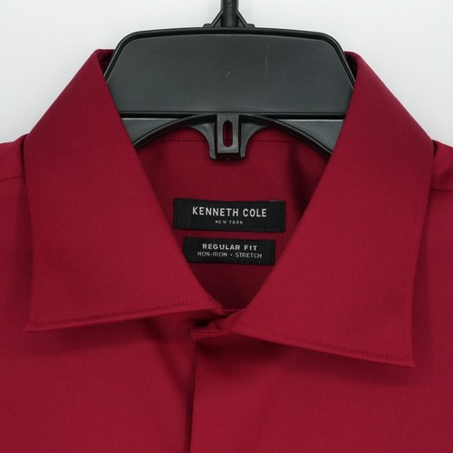Kenneth Cole Men's Dress Shirt L 16"-34/35" Red Non-Iron Stretch NWT - Picture 3 of 10