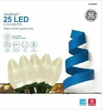 GE StayBright 25ct LED C9 Lights Warm White/Green Wire String Lights Indoor/Out