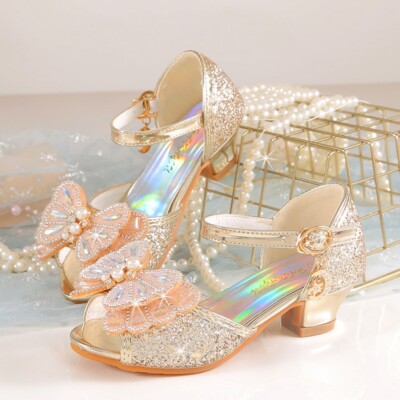 Little Girls Crystal High-Heeled Sandals Cute Fashion Bow Sparkle