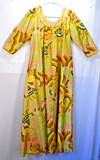 Vintage 60s 70s Psychedelic Yellow Orange Hawaiian Aloha Muumuu Muu Muu Dress MD