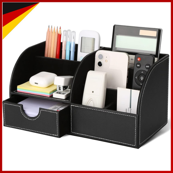 Schreibtisch Organizer Pu Leder Multifunktional Stiftehalter Schwarz BüRobedarf-image
