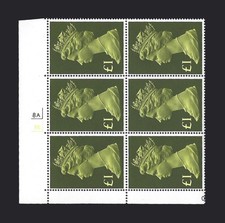 1977 SG 1026 £1 Machin Large Format 8A 3B No Dot Cylinder block of 6 MNH