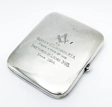 MASONIC SILVER CIGARETTE CASE 1914 WWI ROYAL FIELD ARTILLERY