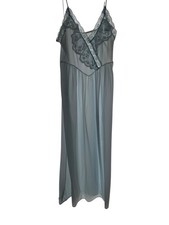 VTG Baby Blue Babydoll Nylon Lace Long Nightgown Nighty 1960-70s Empire Waist M